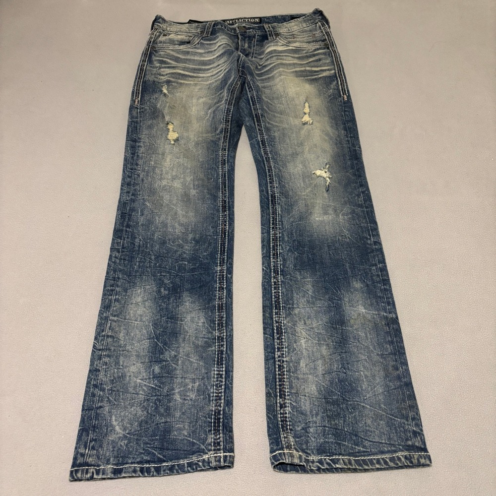 Affliction Ace Mens Distressed Straight Leg Jeans Blue Wash Size 32 Y2K Grunge